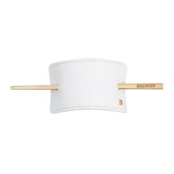 BALMAIN HAIR Hair Barrette White Leather pressed B-logo Vintage