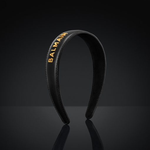 BALMAIN HAIR Leather Headband BALMAIN logo, Gold & Black, L size - Image 3