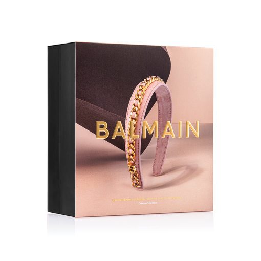 BALMAIN HAIR napa nahast kuldse ketiga roosa peavõru, L / Leather Chain Golden Headband Pink, L - Image 3
