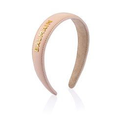 BALMAIN HAIR Leather Headband Pink Golden Logo, L size