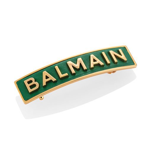 BALMAIN HAIR 18K kullaga juukseklamber roheline L / Barrette Golden BALMAIN logo, Green, L