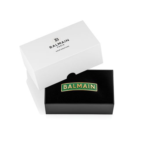 BALMAIN HAIR 18K kullaga juukseklamber roheline L / Barrette Golden BALMAIN logo, Green, L - Image 2