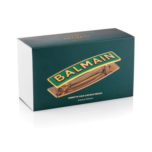 BALMAIN HAIR 18K kullaga juukseklamber roheline L / Barrette Golden BALMAIN logo, Green, L - Image 3