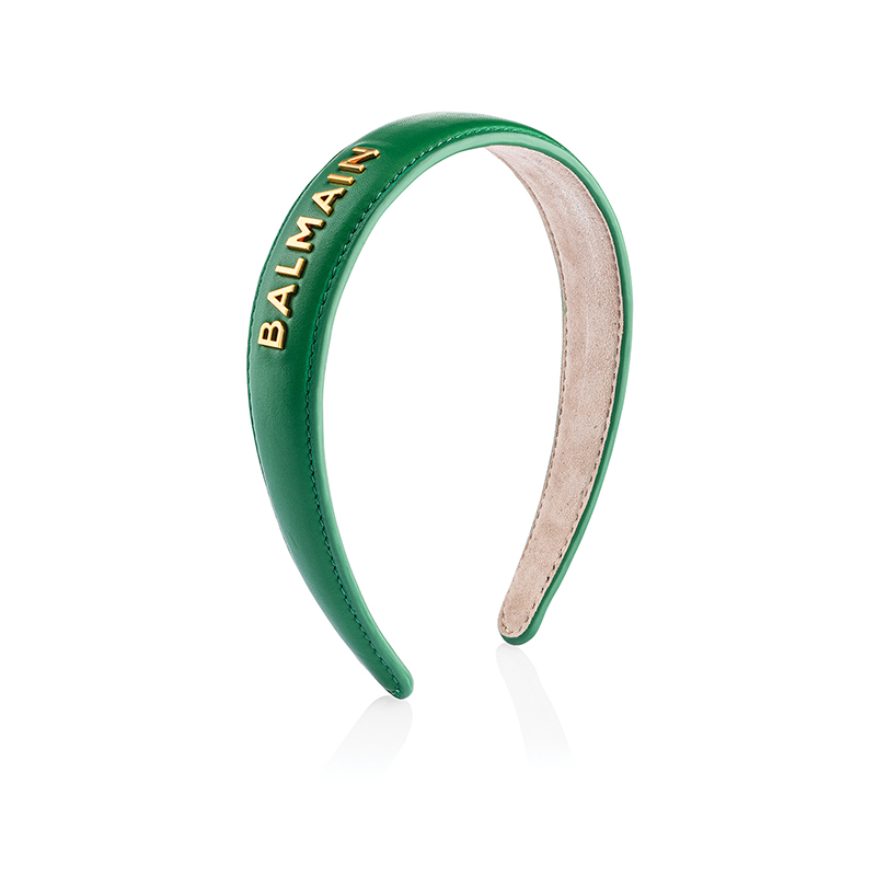 BALMAIN HAIR Leather Headband Gold & Green 18 karat