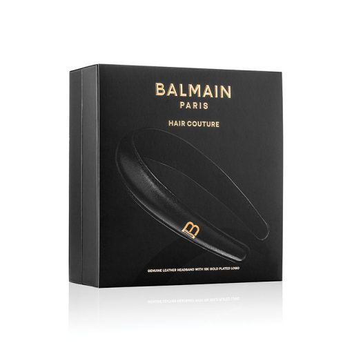BALMAIN HAIR Puffed Leather Headband Golden B-logo 18 karat, Black, L size - Image 5