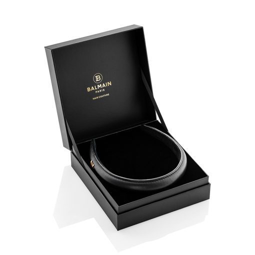 BALMAIN HAIR Puffed Leather Headband Golden B-logo 18 karat, Black, L size - Image 2